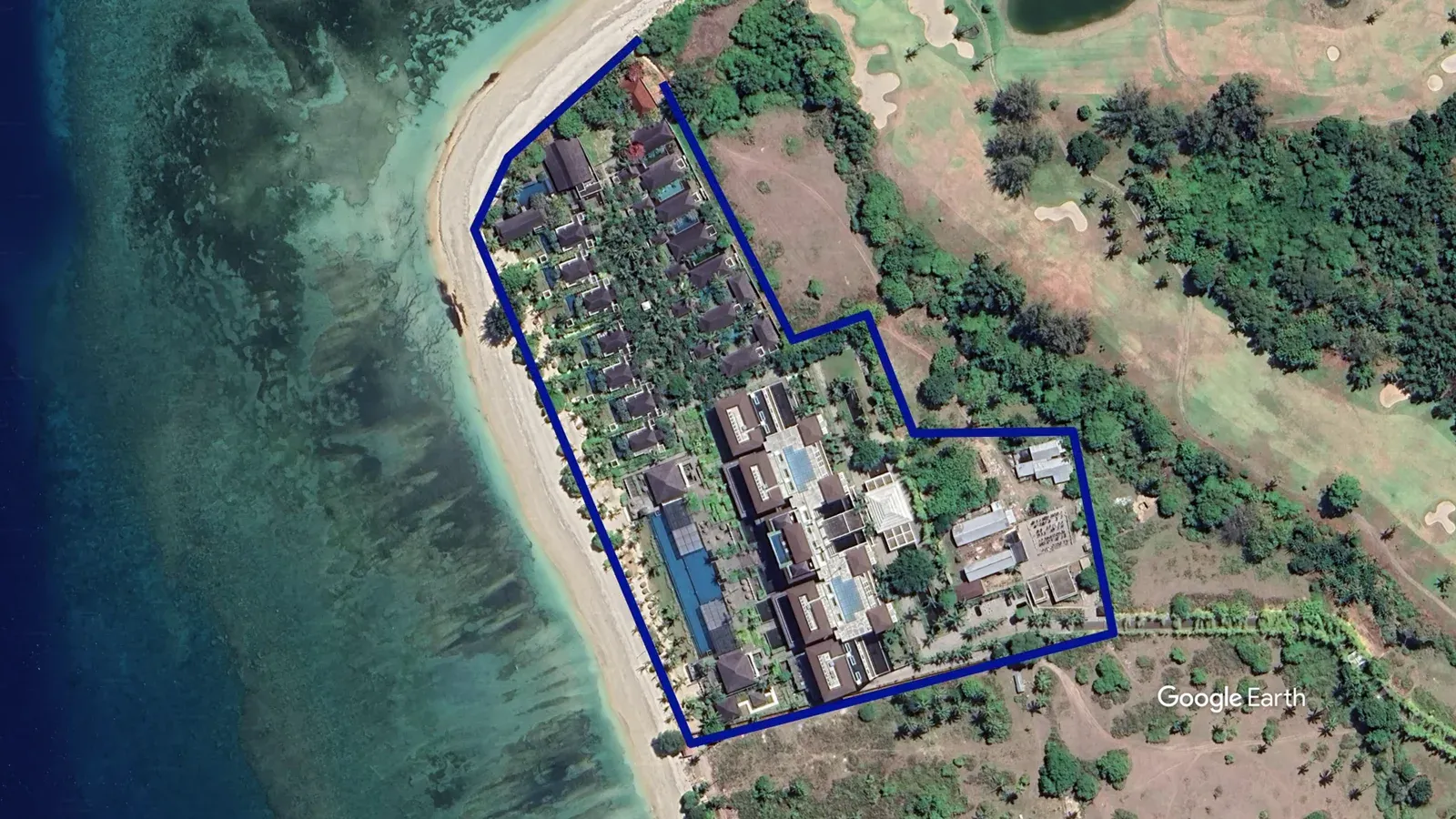Satellite map showing The Sira's position on a spit of land on Lombok's north-west coast