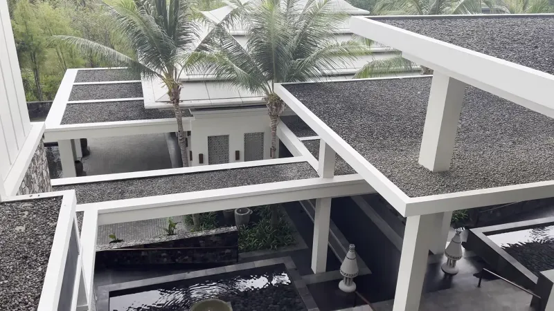 Courtyards between the suite wings